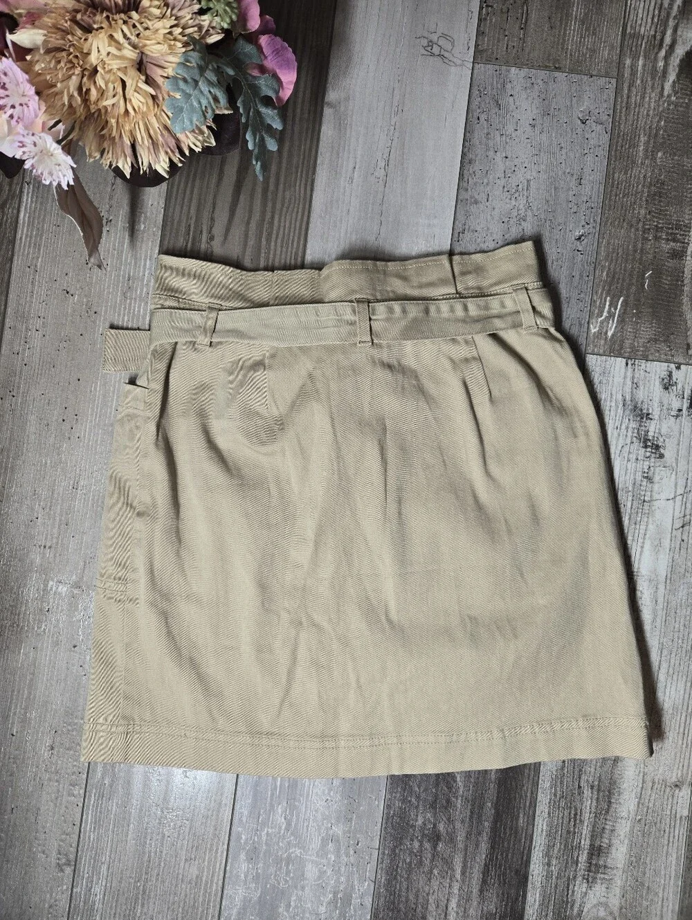 NWT Above Able Blu Pepper Tan Paperbag Waist Mini Skirt with Tie Women's Small